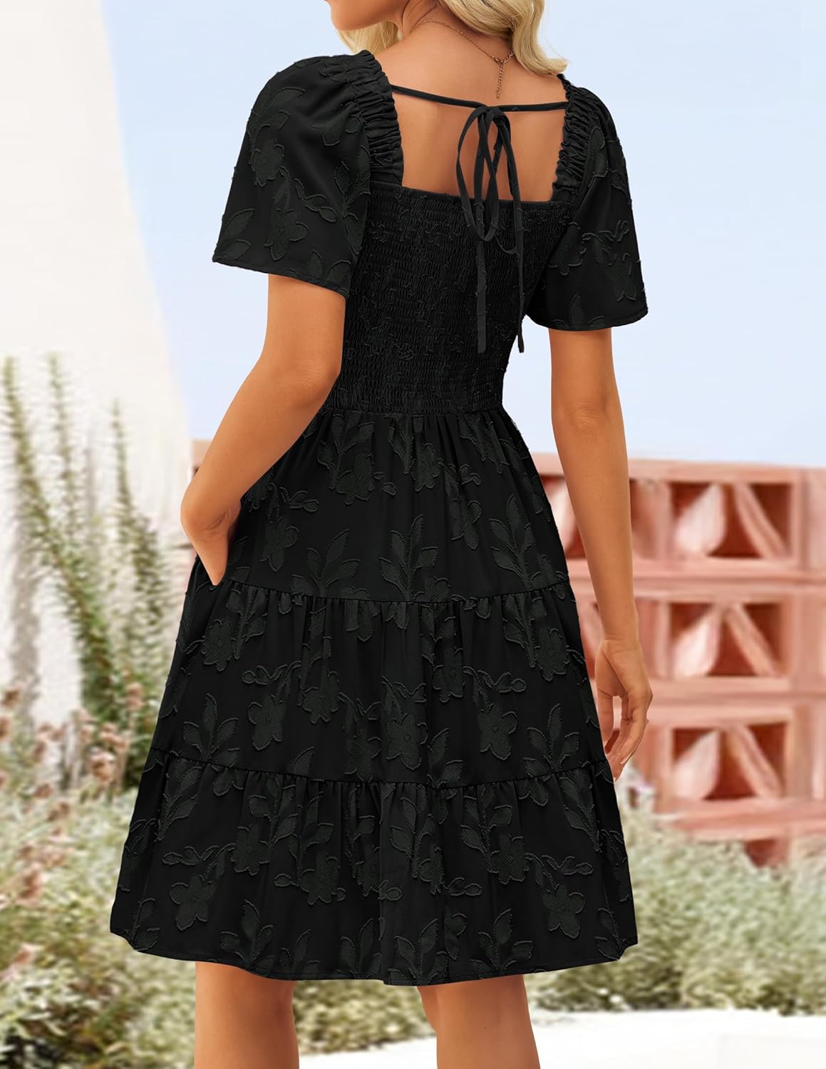 ZESICA Women's Summer Boho Floral Mini Dress 2026 Casual Short Sleeve Square Neck Swing Beach Vacation Sundress - Image 3