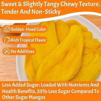 Dried Mango Slices, 8oz, Thick & Large Cuts, Soft & Non-Sticky, Dry Mango Snacks Slices, Chewy Ripened Mangos Dried Fruits With Natural Tangy Sweetness