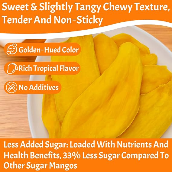 Dried Mango Slices, 8oz, Thick & Large Cuts, Soft & Non-Sticky, Dry Mango Snacks Slices, Chewy Ripened Mangos Dried Fruits With Natural Tangy Sweetness