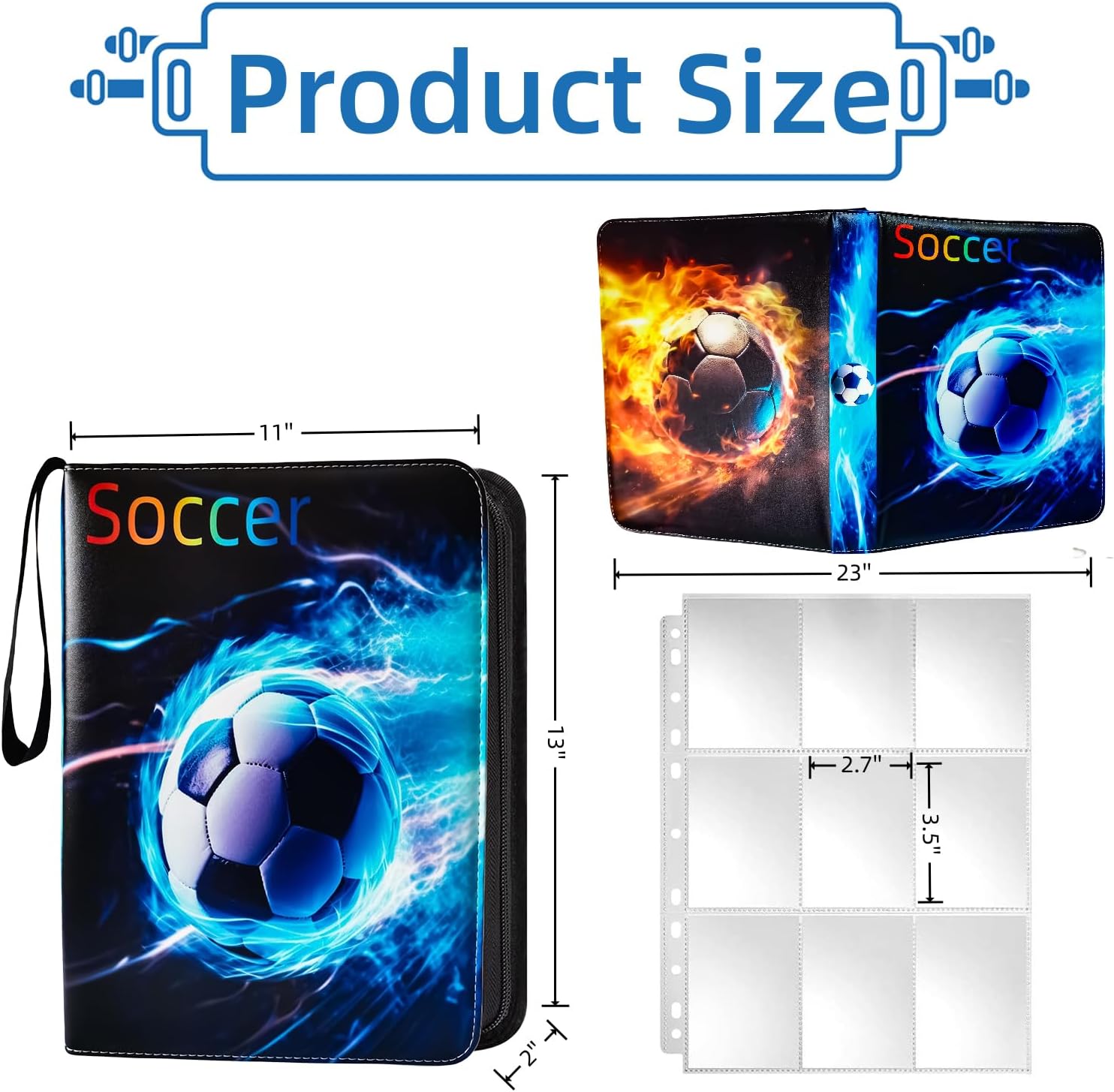 Soccer Card Binder, Card Binder 9 Pocket with 40 Removable Sleeves Portable Waterproof Storage Bag Collectible Card Albums Soccer Card Book Soccer Album 720 Pockets for Soccer Trading Cards 2026