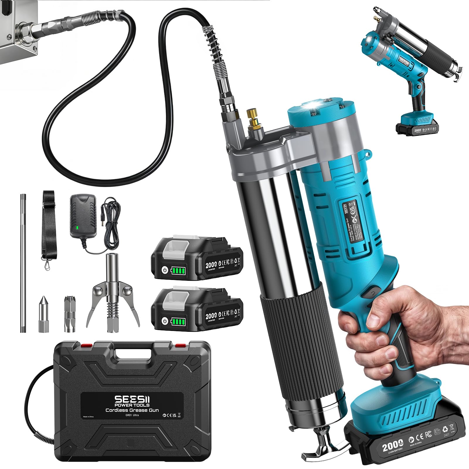 Seesii 2-in-1 Electric Grease Gun Kit
