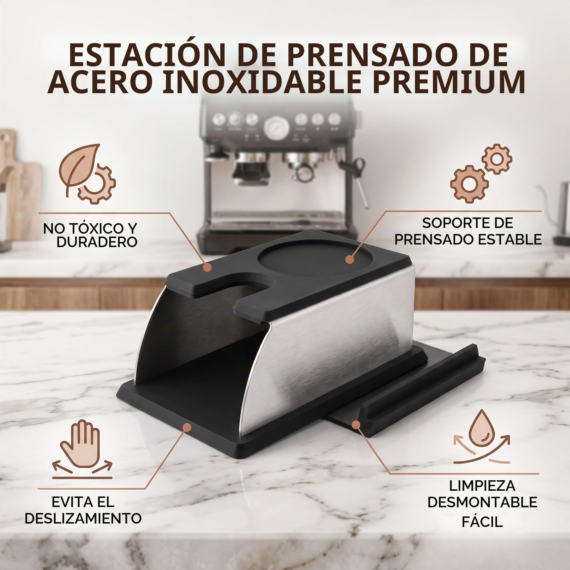 Soporte para Café de Acero Inoxidable con Base Antideslizante, Negro