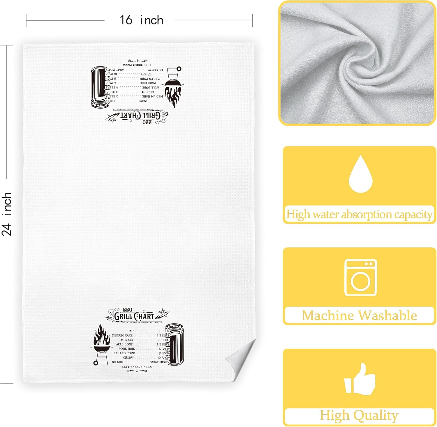 BBQ Grill Chart Funny Kitchen Grill Towels, BBQ Decor, Grilling Dish Towels Tea Towel for Kitchen, Cooking Towels, Grilling Cooking Gifts for Men Women, 16x24 Inch - Image 8