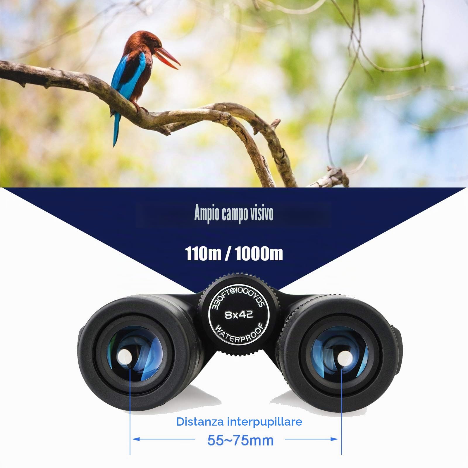 Svbony SV47 Binocolo 8x42, HD Impermeabile Binocolo Adulti Potente, Lente FMC Prisma Bak-4 Binoculars Borsa Morbida per Bird Watching
