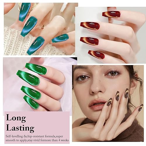 Miniatura 6 de Juego de esmaltes de uñas de gel de ojo de gato con barra magnética rectangular fuerte, 2 unidades de 0.5 onzas líquidas de gel magnético para