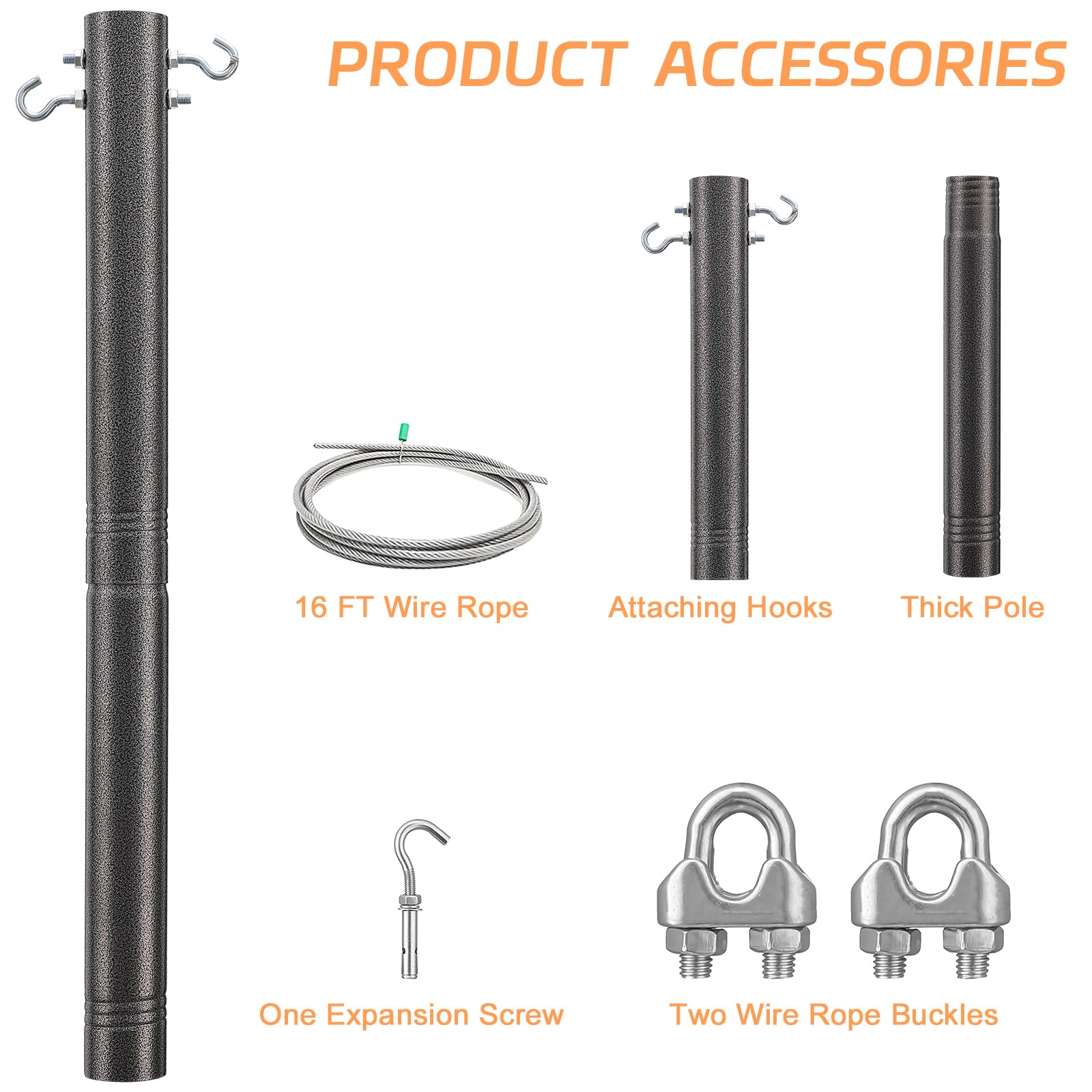 Kit de bastones de sombra, 63 mm de grosor, para exteriores, para jardín (color gris, 9 pies)