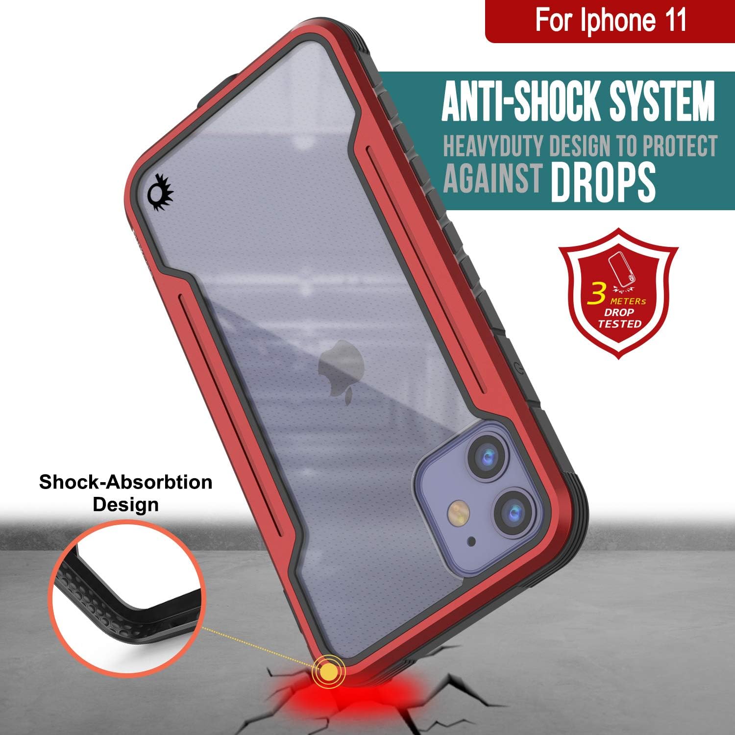 Punkcase iPhone 11 [Armor Stealth Series] Ultra Thin & Protective Military Grade Multilayer Cover W/Aluminum Frame [Clear Back] Ultimate Drop Protection for Your iPhone 11 (6.1") (2019) (Red)