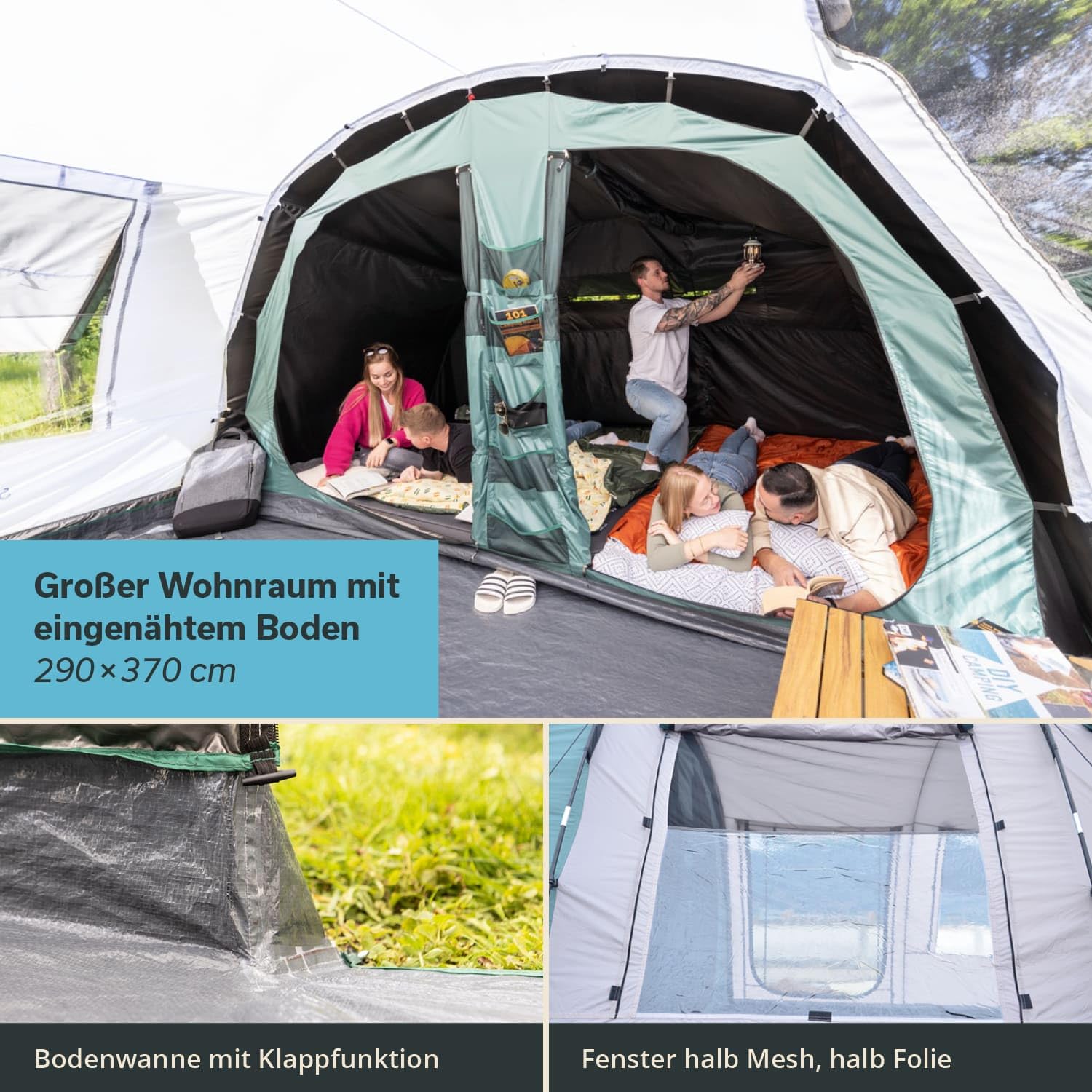 Skandika Hafslo 5 XL Sleeper Protect namiot tunelowy dla 5 osób, technologia Sleeper, wszyta podłoga namiotu, daszek, słup wody 5000 mm | duży namiot rodzinny, namiot, outdoor, kemping