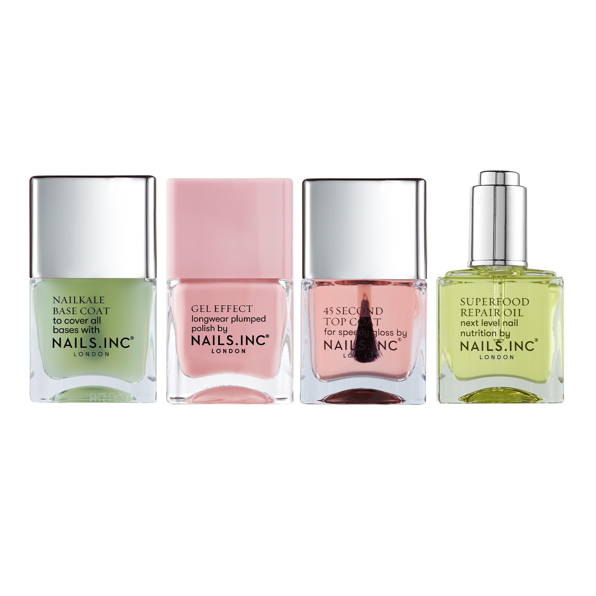 Manicure Me Nail Manicure Quad, Base Coat, Longwear Pink Polish, Quick Dry Top Coat, Nail Repair Oil, At Home Salon Quality Mani And Pedicures, 4 Piece Set