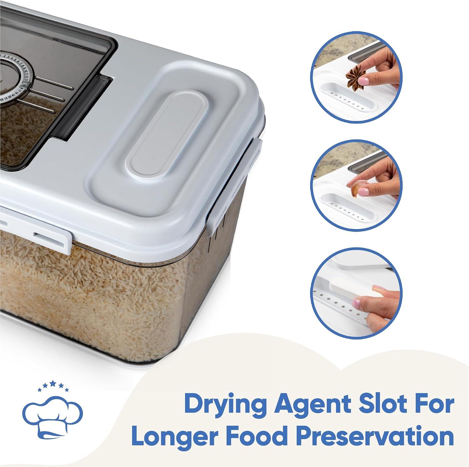 Chef's Path Extra Large Airtight Rice Storage Container with Measuring Cup, Pack of 1, 8 L Capacity, Kitchen and Pantry Canister for Rice, Flour, Sugar, and Baking Supplies image 2