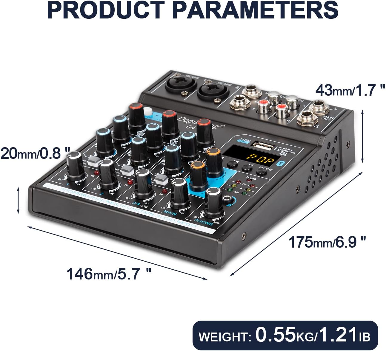 Depusheng G4 Audio Mixer Dimensions and Weight
