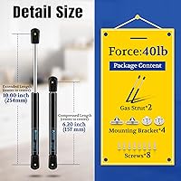 Vista 2 de ARANA C16-09322 Puntales de gas de 10 pulgadas 40 lb/178 N, amortiguadores de caja de herramientas de 10", resorte de gas para caja de herramientas