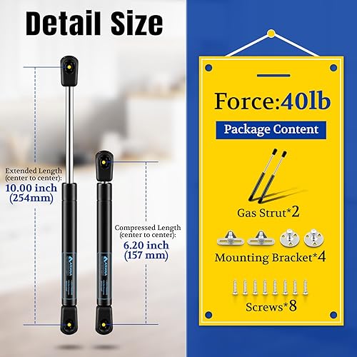 Miniatura 2 de ARANA C16-09322 - Amortiguadores de gas de 10 pulgadas, 40 libras178 N, caja de herramientas amortiguadores de 10 pulgadas, resorte de gas para caja