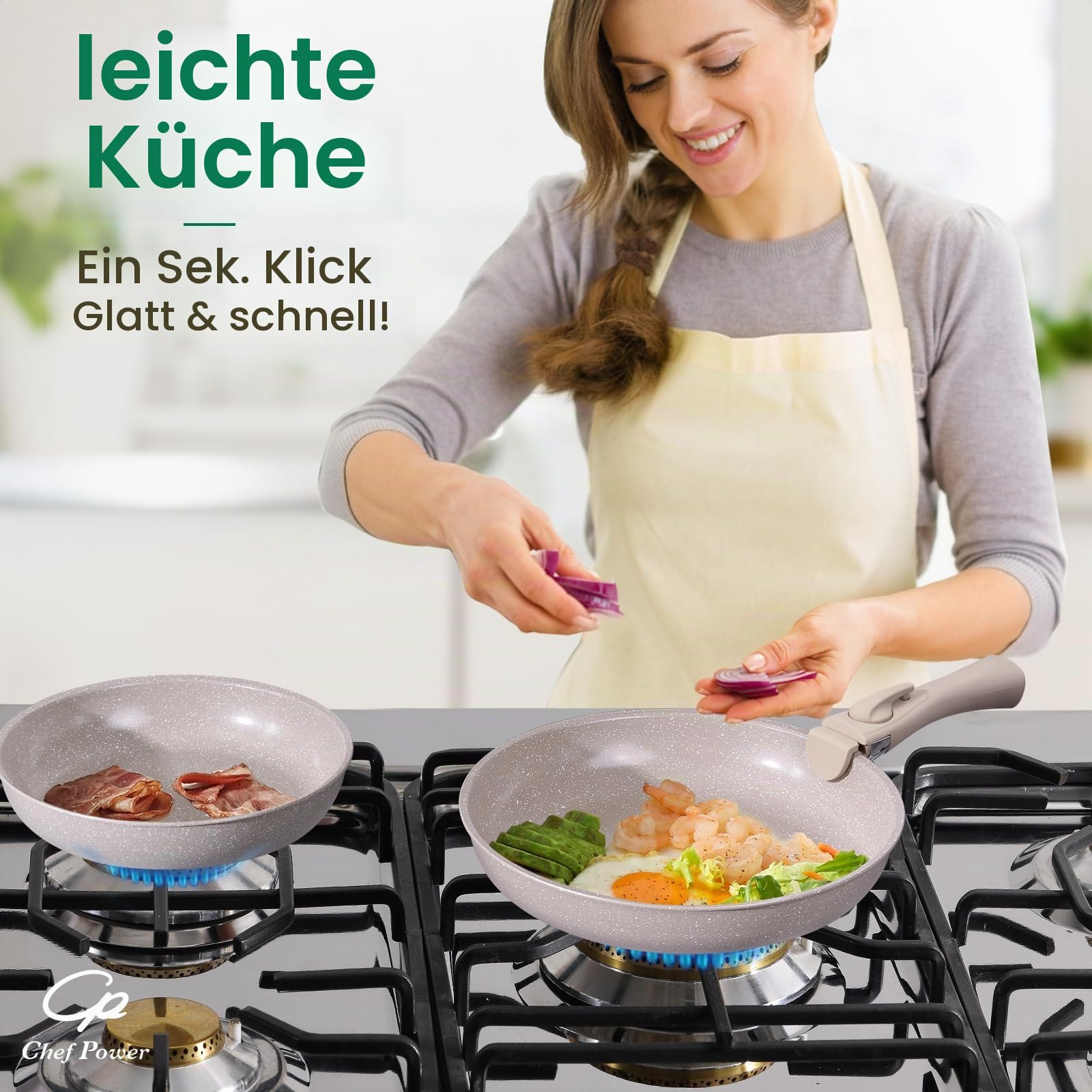 Chef Power Keramik-Kochgeschirr-Set, antihaftbeschichtet, mit abnehmbarem Griff, Induktion, spülmaschinenfest, ofenfest, Wohnmobil-Küchenset, abnehmbarer Griff, Mocca-Taupe, 19-teilig