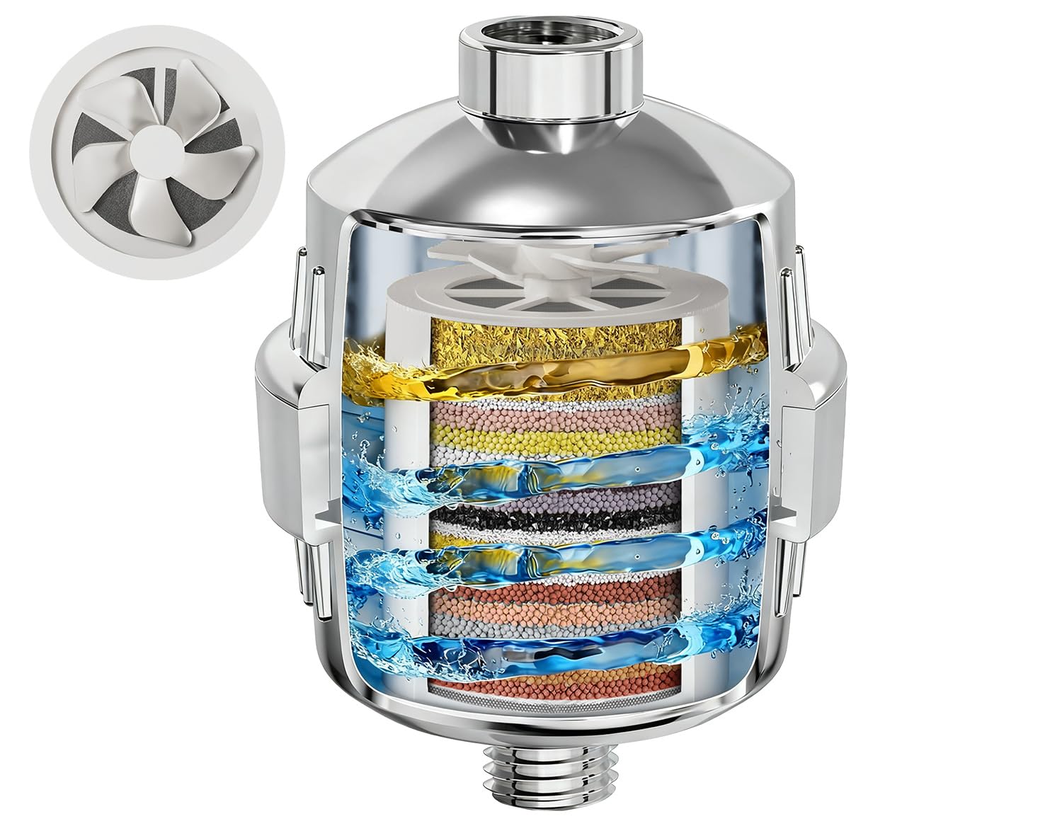 25-Stage Shower Filter with Enhanced KDF, Reduces Scale Buildup, Revitalizes Hair, Skin &amp; Nails. Softens Hard Water, Removes 99% Lead, Chlorine, Fluoride &amp; Harmful Chemicals. High-Output Flow, Chrome