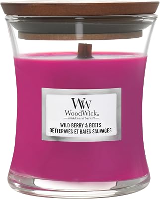 WoodWick Mittelgroße Duftkerze im Sanduhrglas mit knisterndem Docht | Wild Berry & Beets | Brenndauer bis zu 20 Stunden