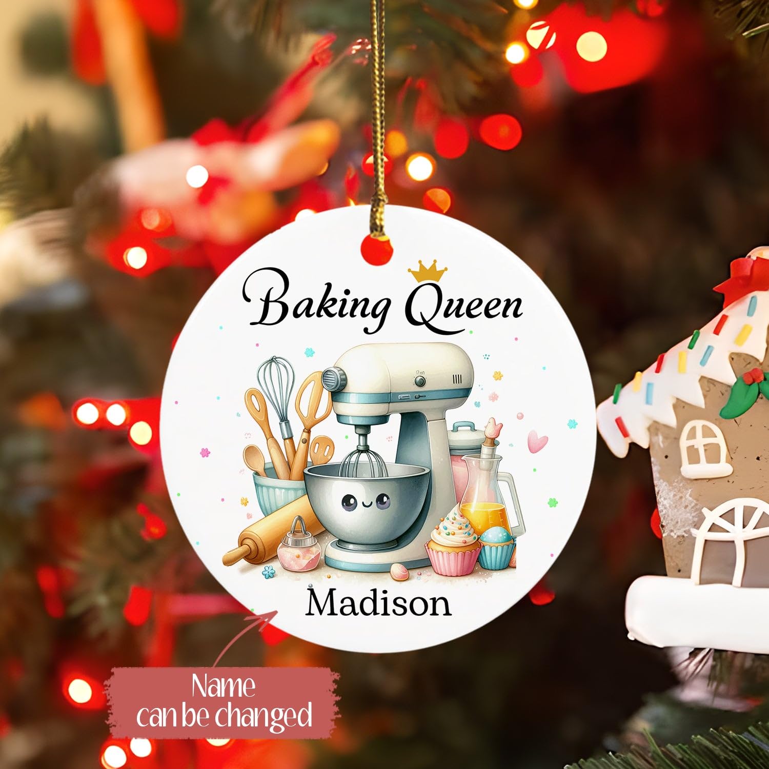 Baking Queen Xmas Ornament 2025, Personalized Name Baker Christmas Keepsake, Custom Tree Ornament Gift for Baking Lover, Patissier, Pastry Chef