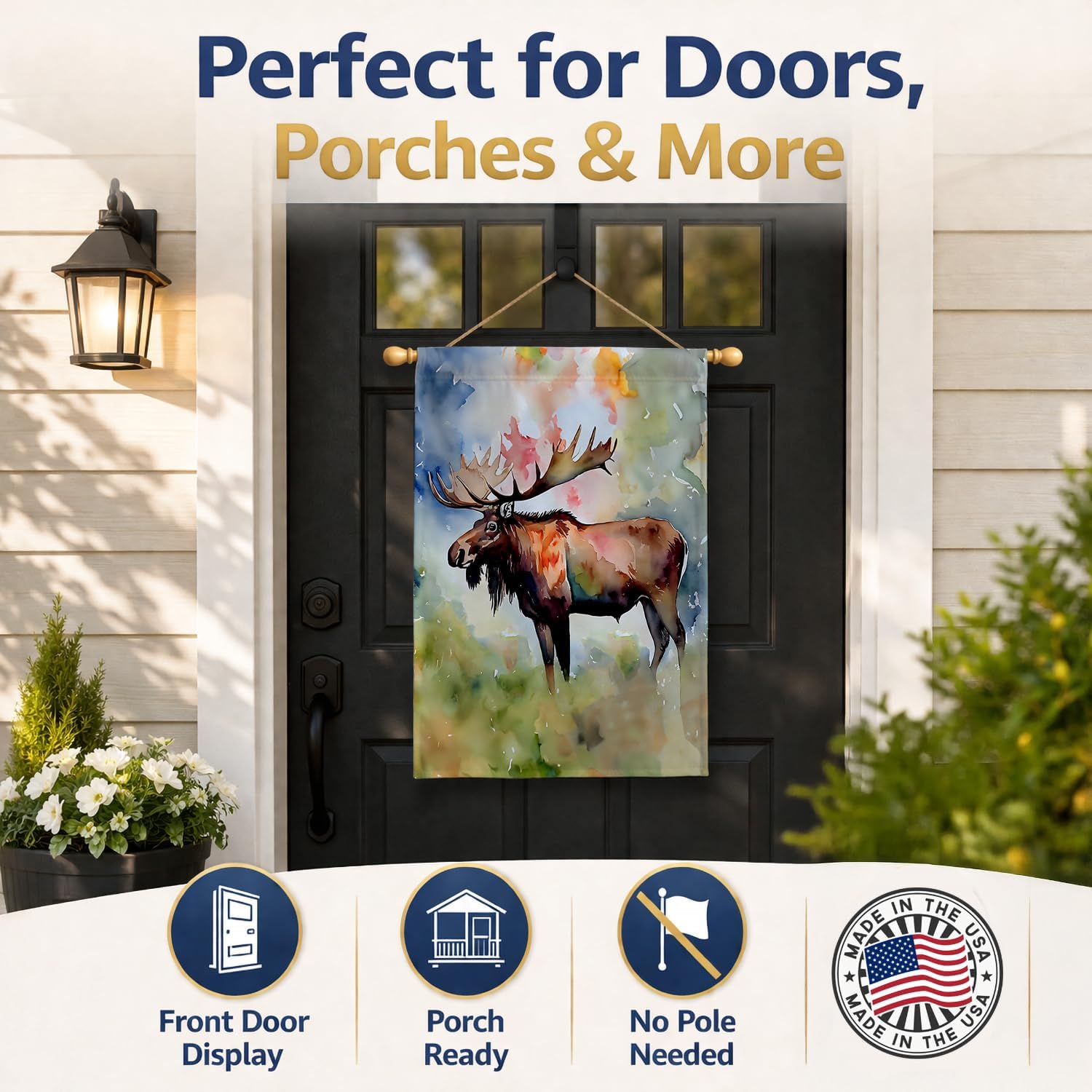 Caroline's Treasures Moose House Flag Large Porch Sleeve Pole Decorative Outside Yard Banner Artwork Wall Hanging, Polyester, House Size, Multicolor