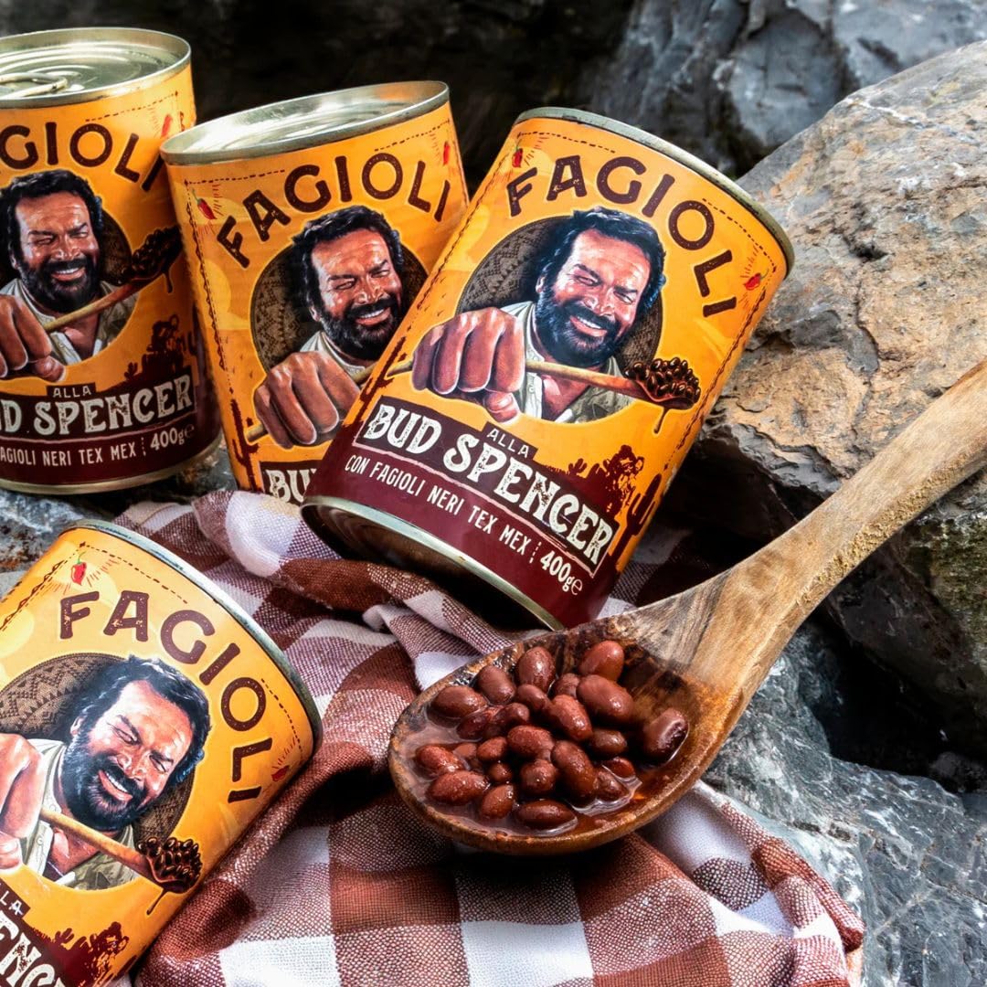 MIX Fagioli BUD SPENCER - 2 Barattoli Fagioli Pinto Ricetta originale + 2 Barattoli Fagioli Neri Tex-Mex + 2 Barattoli di Fagioli salsa Barbecue, Barattoli da 400gr - PRODOTTO ORIGINALE BUD POWER