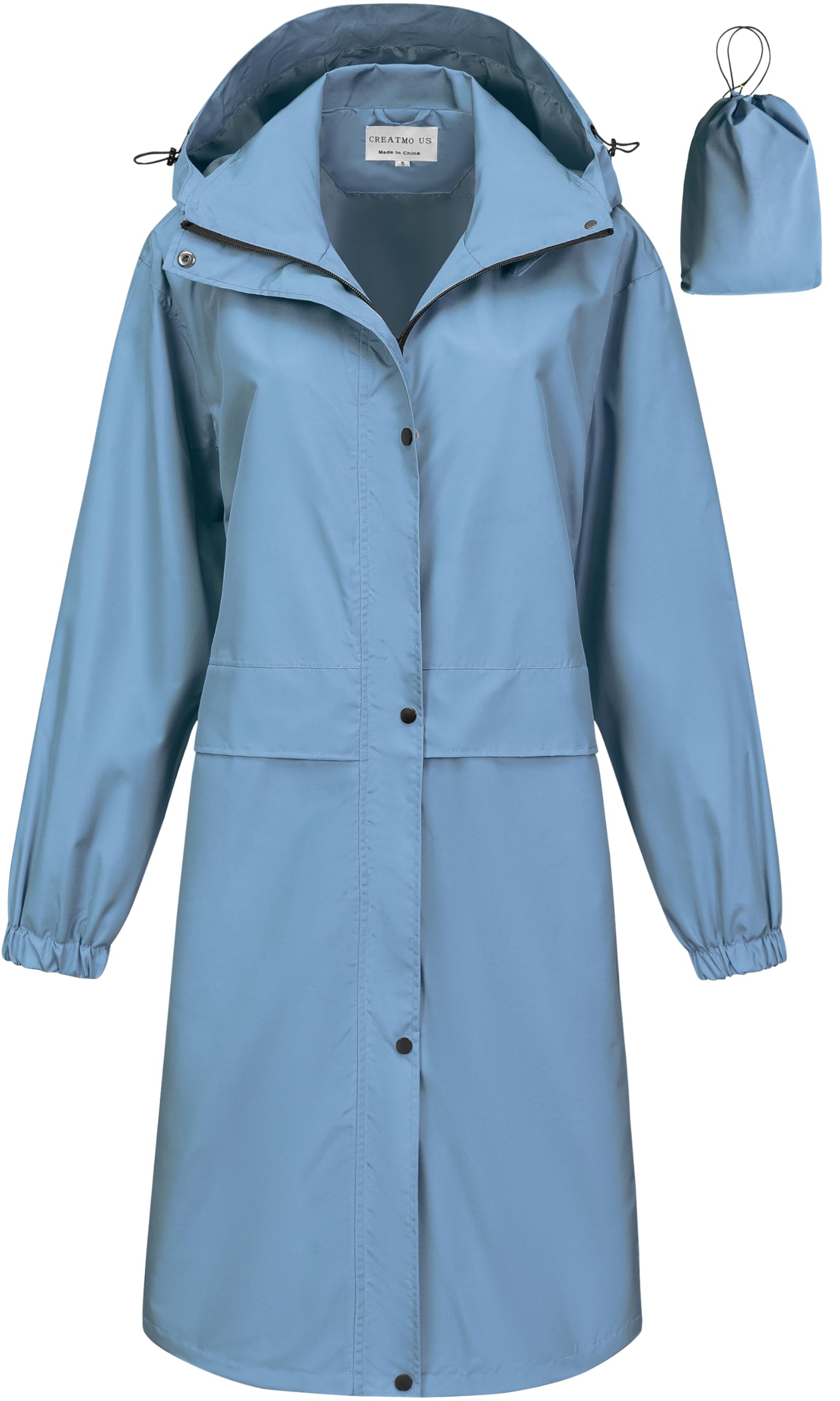 creatmo us Women's Long Waterproof Rain Coats Lightweight Rain Jacket Packable Windbreaker with Removable Hood-picture-19