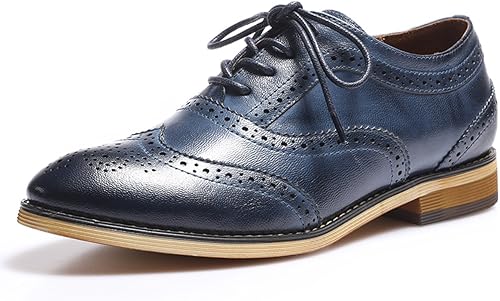 Mona flying Zapatos de tacón apilado para mujer Oxfords de cuero con cordones cómodos