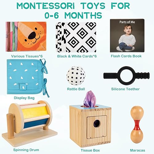 Miniatura 2 de Juguetes Montessori para bebés de 0 a 6 meses, 8 en 1, juguetes sensoriales educativos para recién nacidos de 0 a 3 a 6 meses, incluye caja de