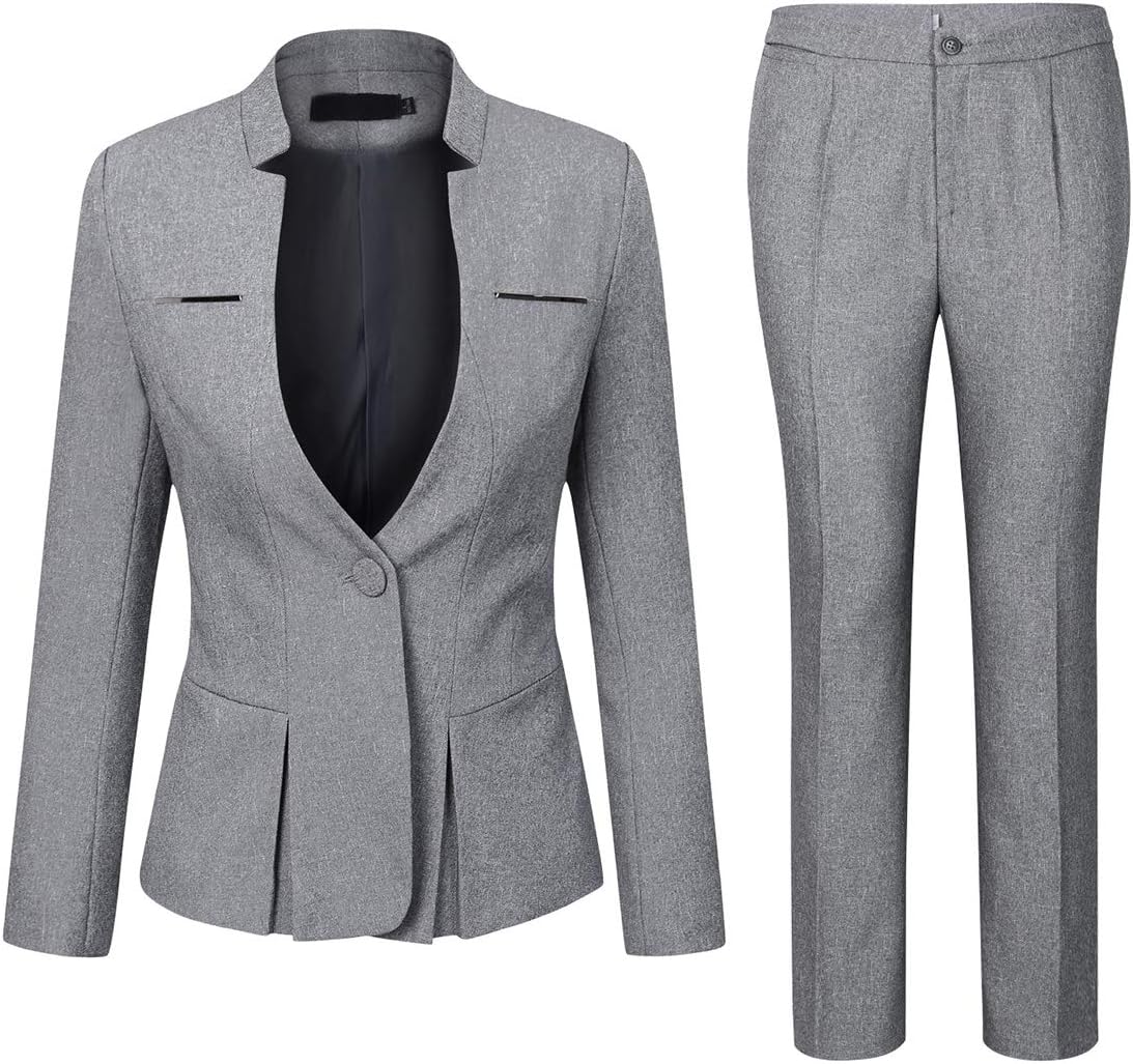 YUNCLOS Women's Elegant Business 2 Piece Office Lady Suit Set Work Blazer Pant