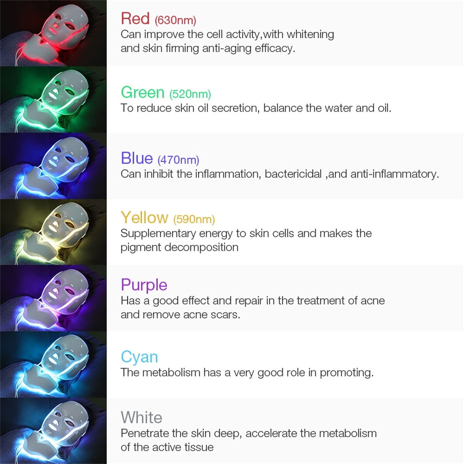7 Colores Terapia de luz LED Mascarilla Cuello Rejuvenecimiento de la Piel Fototerapia Máscara de Belleza Anti Acné Apriete la Piel Aclare la máquina Salón de Belleza Cuidado de la Piel,Oro