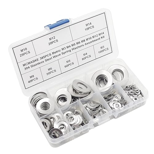 Miniatura 3 de MCMASKE Kit surtido de 385 piezas de arandelas de resorte de acero inoxidable M3 M4 M5 M6 M8 M10 M12 M14 304