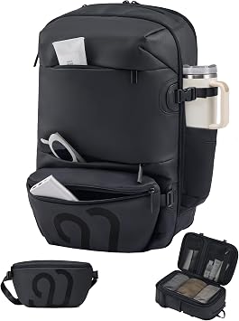 NINETYGO Travel Backpack for Men & Women, Carry on Backpack, Personal Item Travel Bag, Airline Approved, Waterproof Detachable Shoulder Bag, Fits 15.6 Inch Laptop, Black