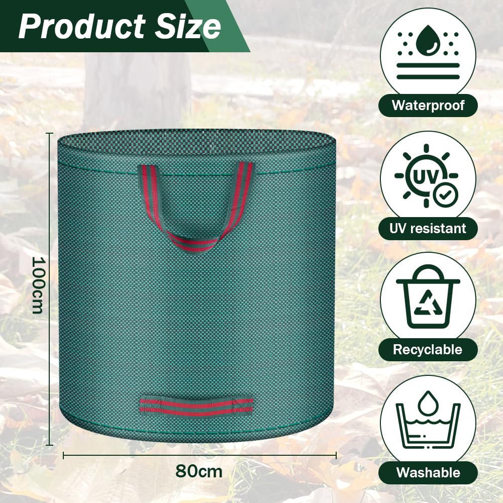 Sacchi Da Giardinaggio VOUNOT® Da 272L - Set Di 3, Antistrappo, Idrorepellenti, Riutilizzabili Con Manici - Per Erba, Foglie, Terra - Foto 7