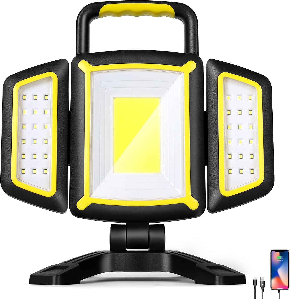 Luz de trabajo LED recargable de 3000 lúmenes, luz de taller portátil magnética | 3000LM, 30W, 5 modos, USB-C recargable, base magnética, soporte 360°, plegable, reflector portátil, reparación de automóviles, taller
