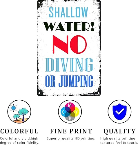 Miniatura 4 de LMYUHONG Letrero de metal con texto en inglés Attention No Diving Pool Sign para reglas de piscina, letreros de seguridad al aire libre, aluminio de