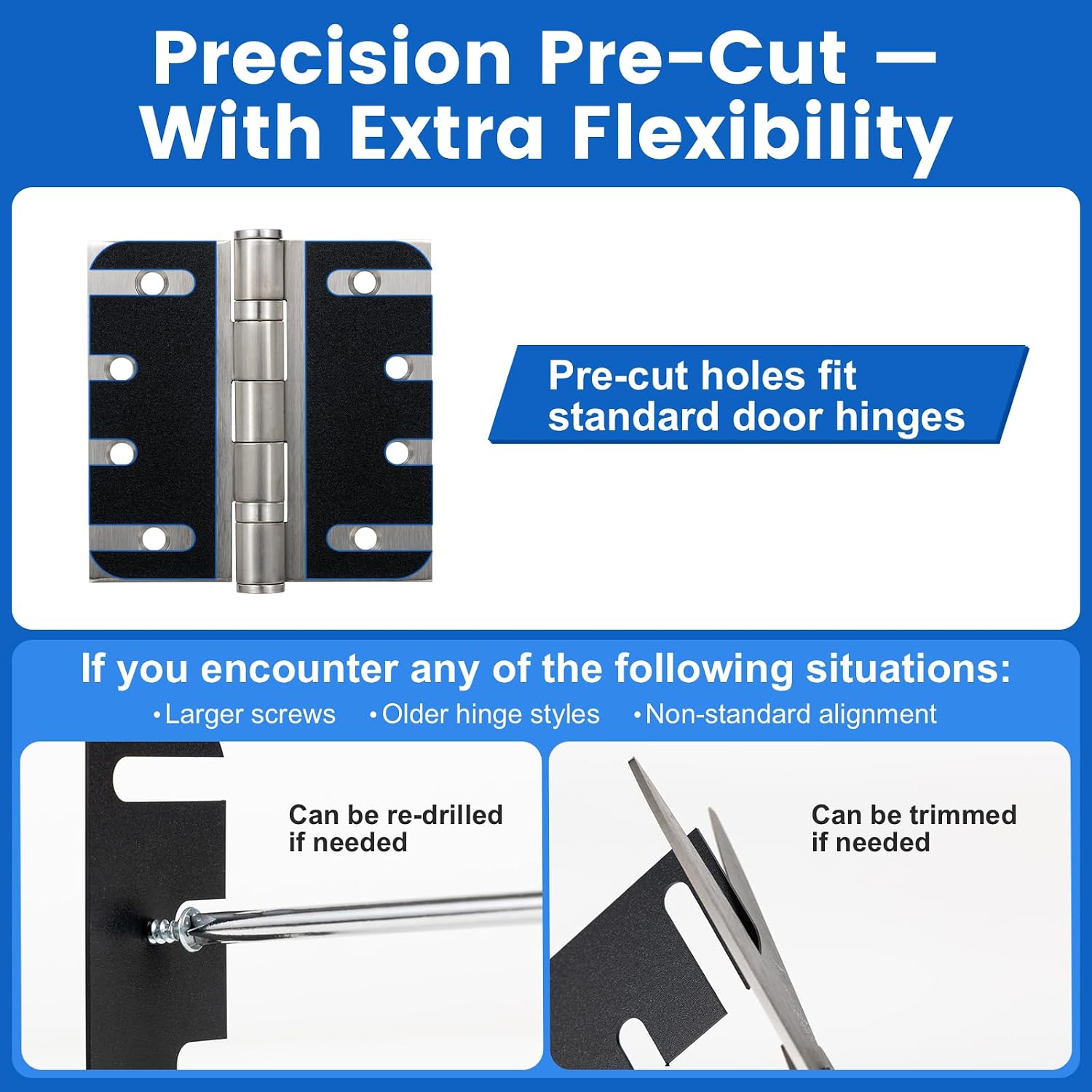 14 Pack Door Hinge Shims, 4 Inch Door Hinge Spacer Kit, Precut Polycarbonate (PC) Hinge Shims with DIY Trimmable for Door Alignment & Repair, Filling Gaps,Standard Pattern, 1.2mm / 0.05”Thickness