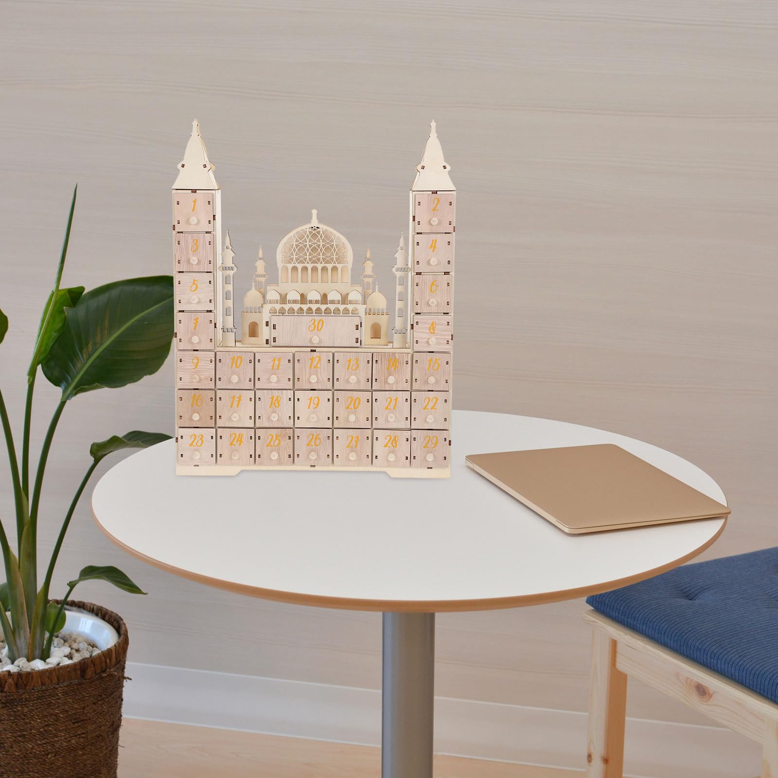 Gatuida Ramadan Adventskalender mit 30 Tagen Countdown Kompakte Freistehende Dekoration mit Schubladen für Desktop und Ramadan Feier im Muslimischen Haushalt