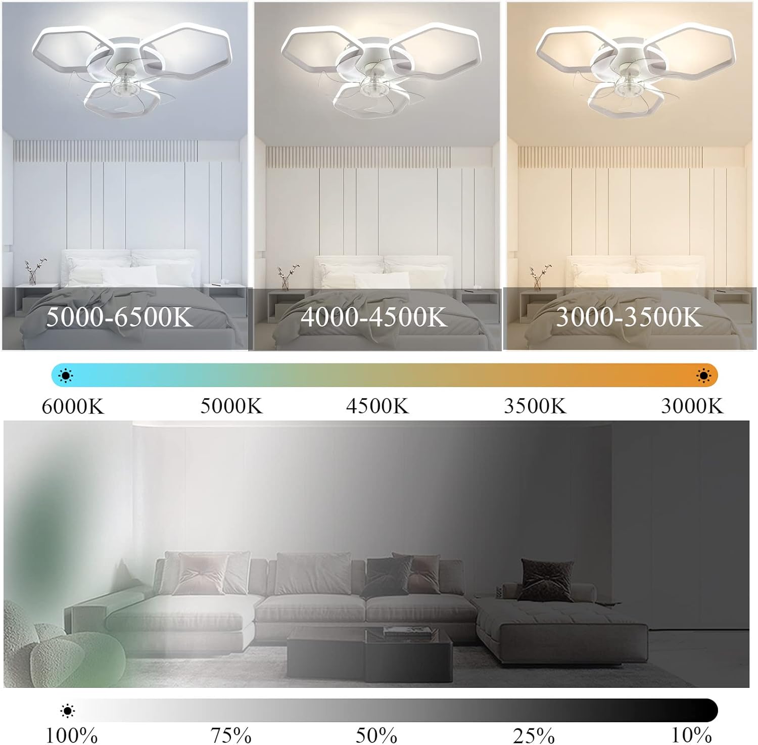 YUEGOO Ceiling Fans with Lamps,6 Speed Timer Quiet Ceiling Fan Chandelier Led Dimmable Modern Ceiling Fans with Lights and Remote App for Living Room Bedroom Office/a/60Cm