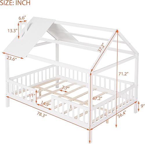 Miniatura 114 de MERITLINE Camas matrimoniales con nido para niños, marco de cama de madera para niñas y niños, cama matrimonial con techo, no necesita somier Azul +