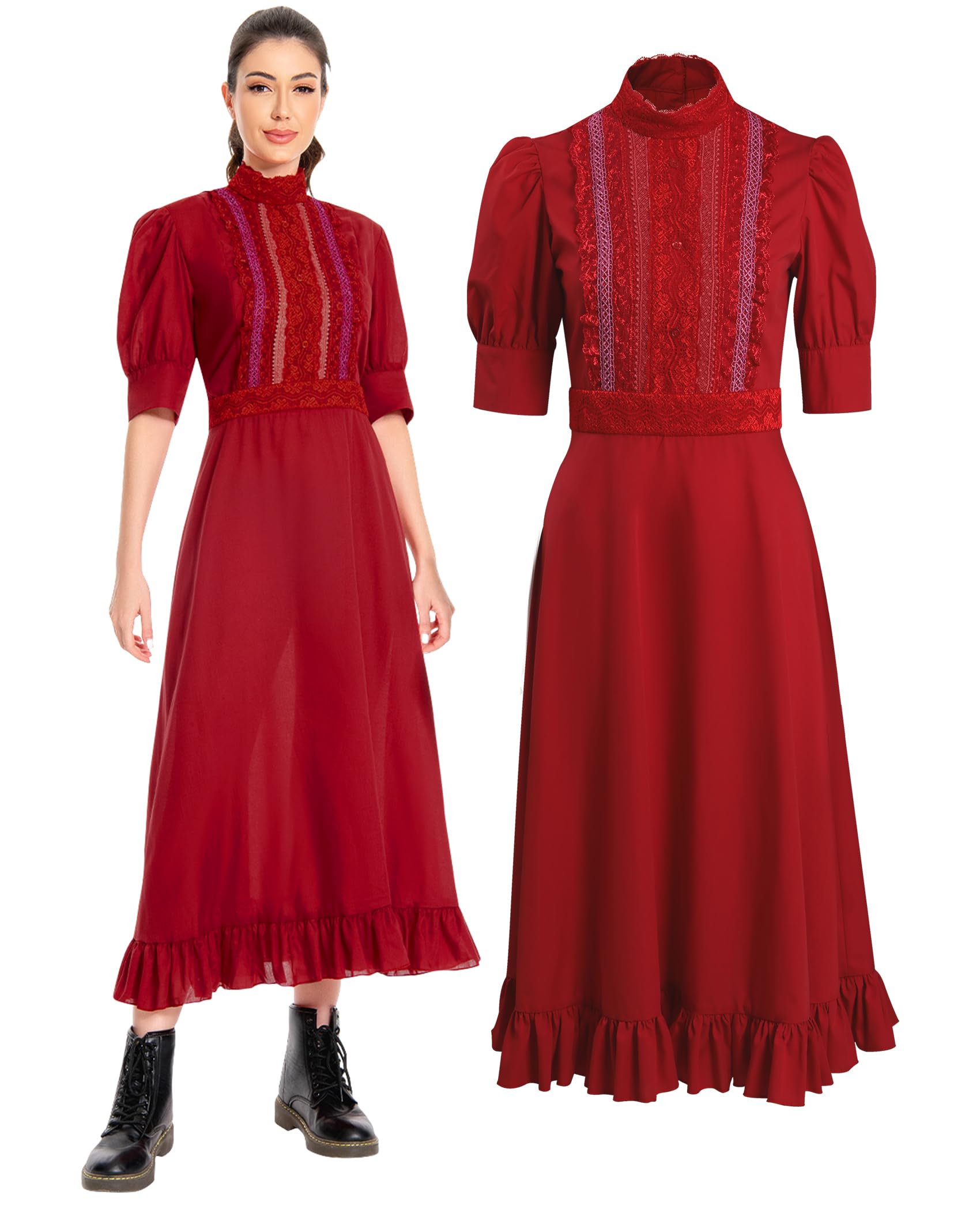 Womens Cosplay Costume Dress Outfits Movie Red Dress Long Skirts Halloween Party Horror Uniform Set