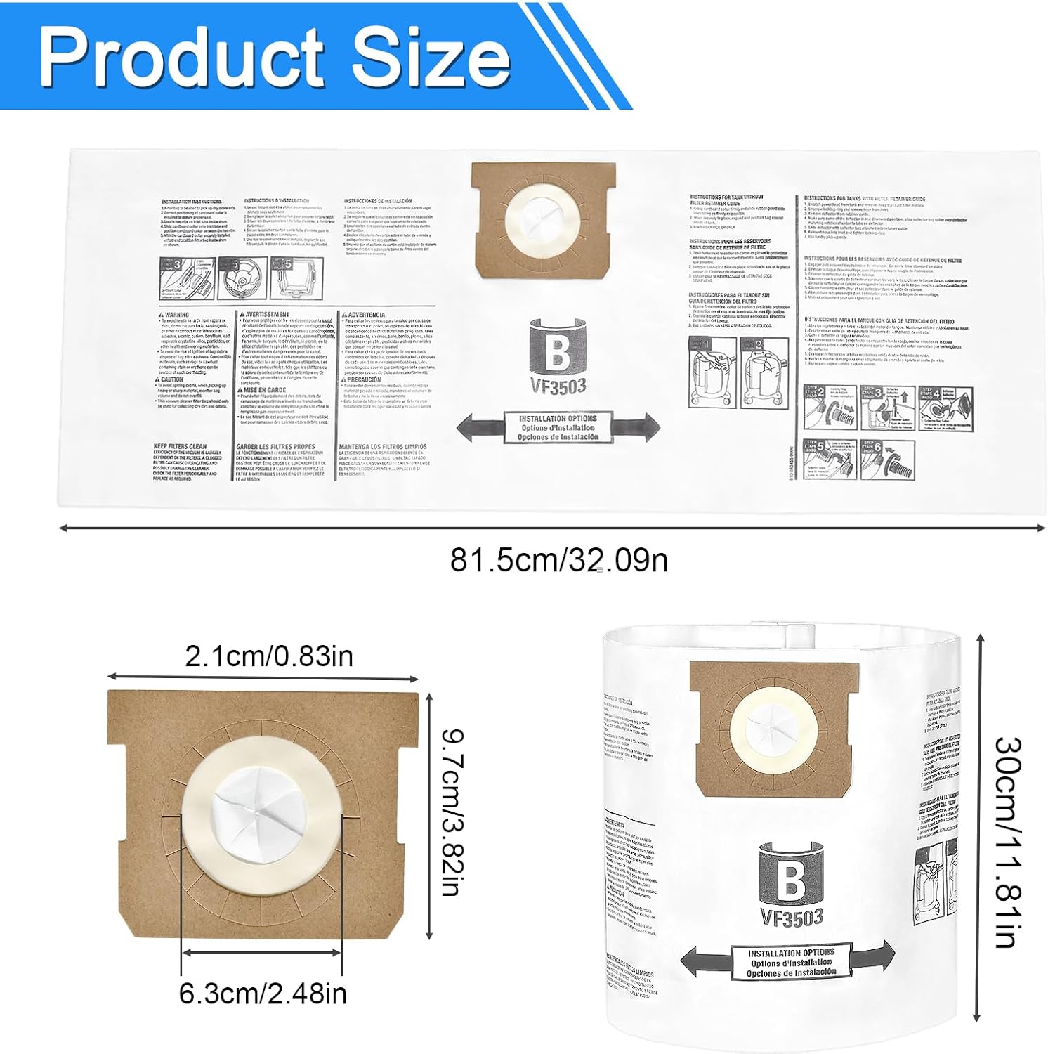 HIFROM 12Pack VF3503 Vacuum Bags Compatible with Ridgid Shop Vac 5 to 10 Gallon Wet/Dry Vacuums,40153 Dust Filter Bags for WD5500 WD5000 WD6425 WD0670 HD0900 WD1060 WD10500