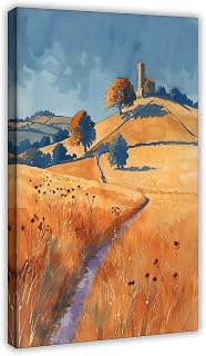 Glastonbury Tor Watercolor Painting England Landmark Art Print Canvas Poster Wall Art Decor Print Picture Paintings for Living Room Bedroom Decoration Frame 12x18inch