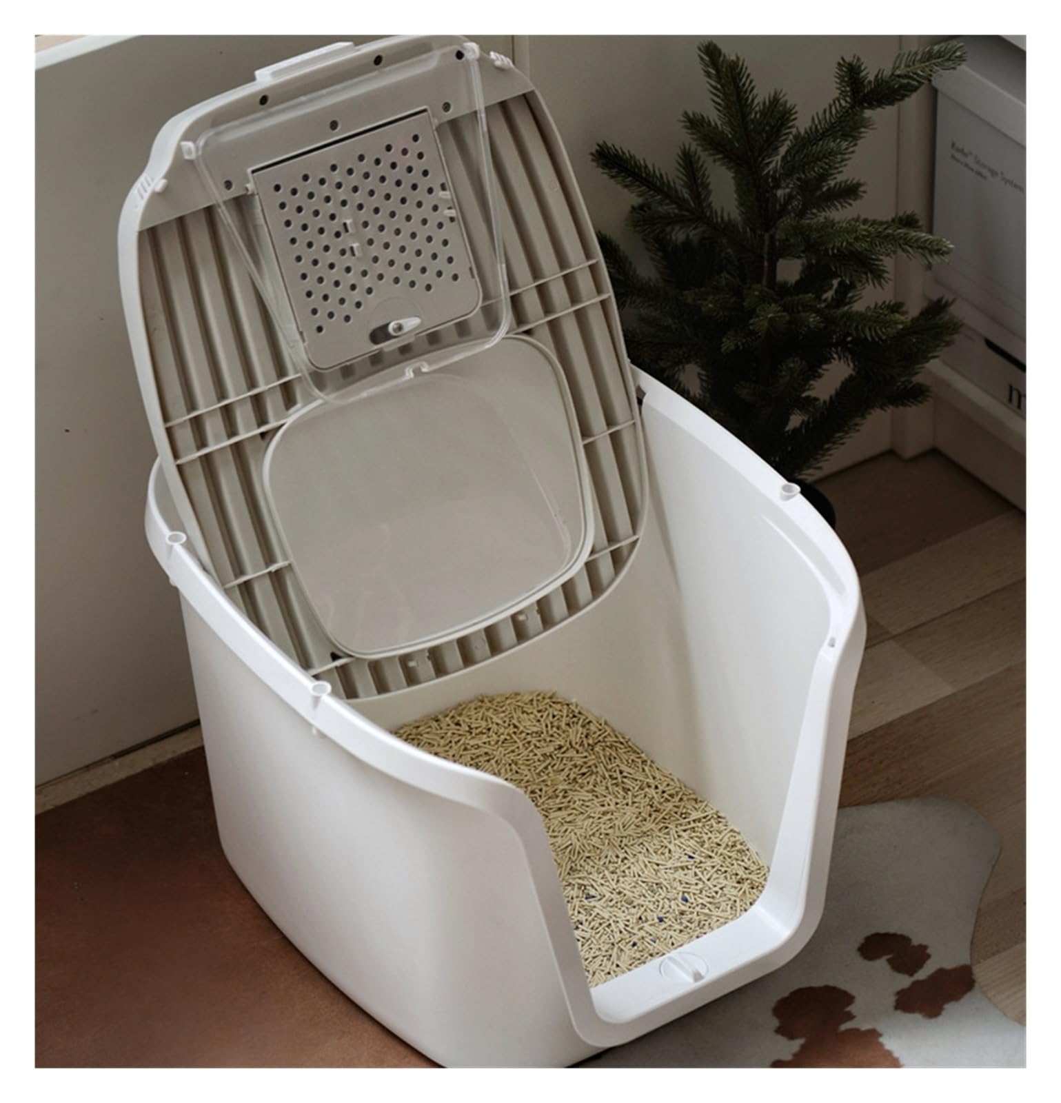 Caja de Arena Cerrada for Gatos con Tapa, Bandeja de Arena extraíble Grande, Entrada Frontal, Salida Superior, Inodoro for Mascotas, fácil Limpieza