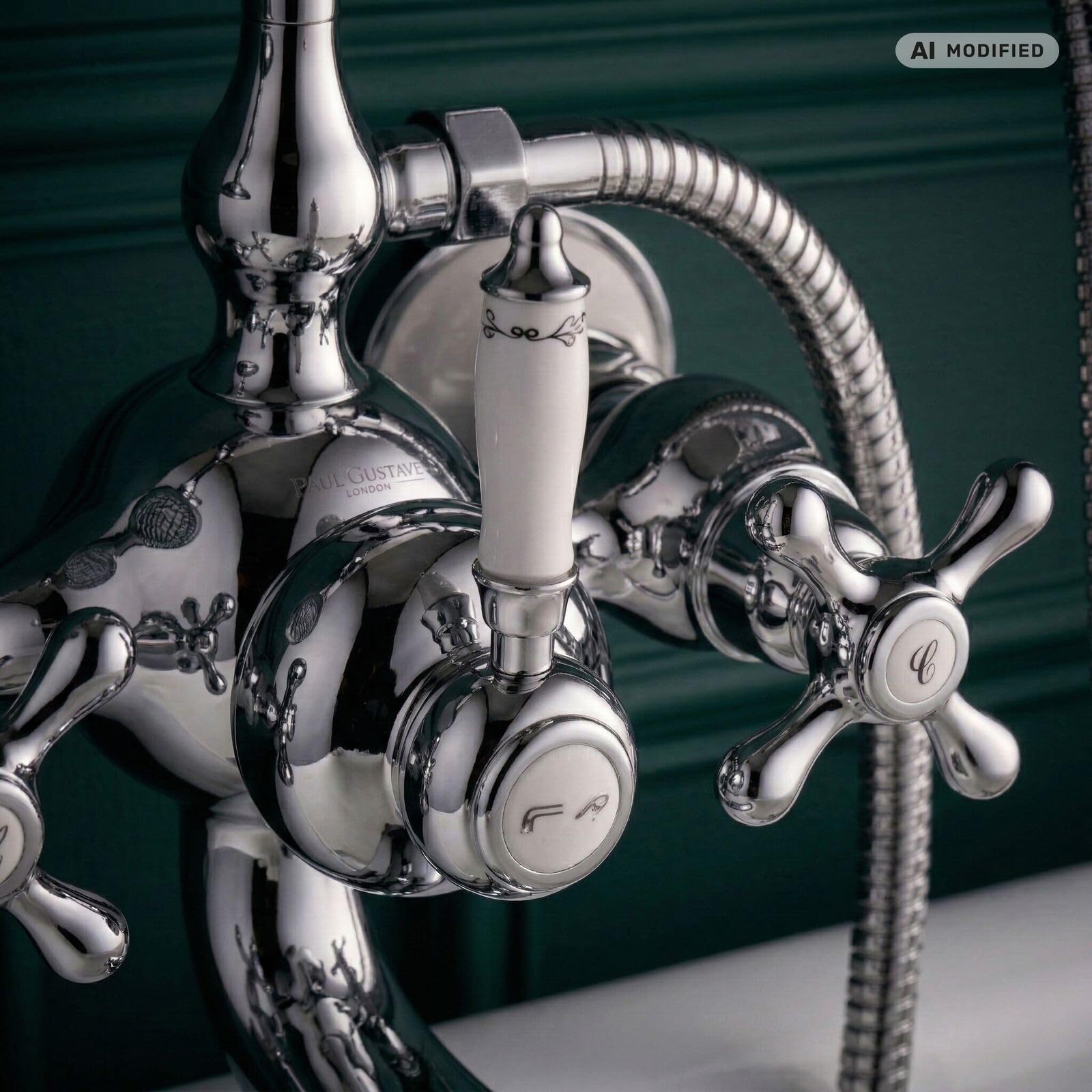 Grifo para bañera con dos mandos, diseño retro, cromado plateado