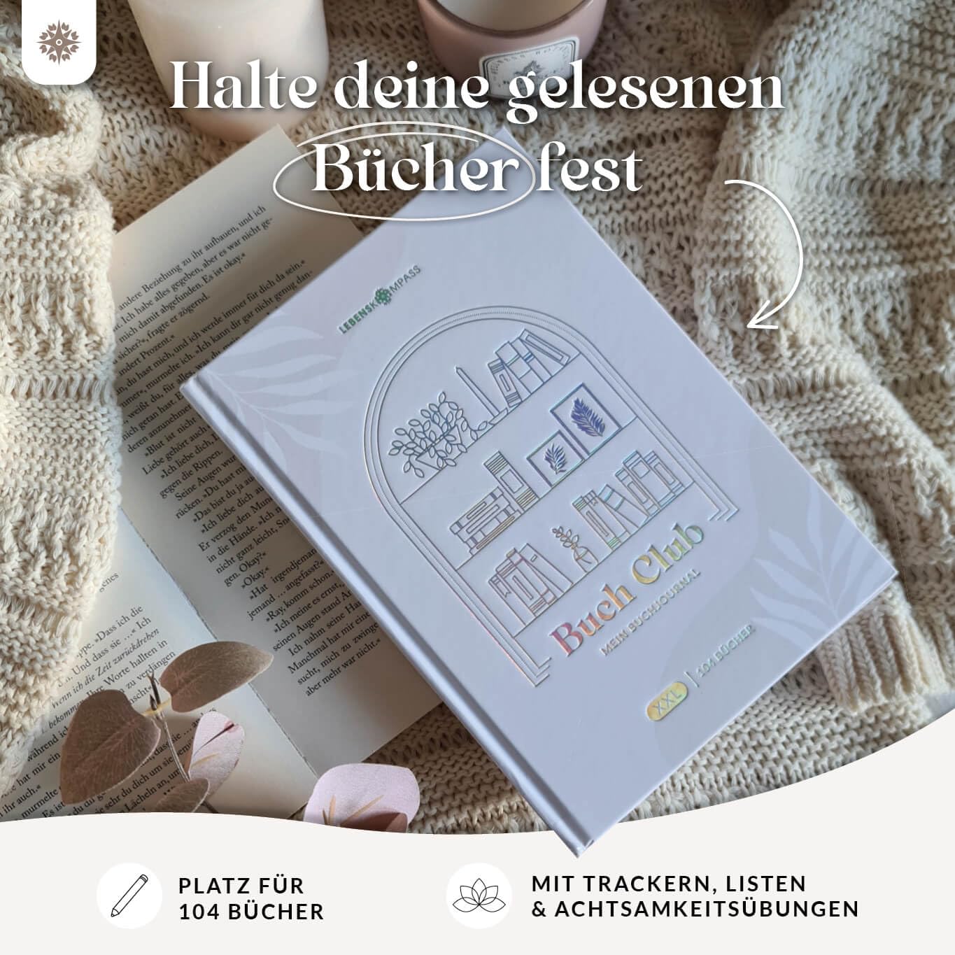 Lebenskompass Buchclub XXL - Das Lesetagebuch & Book Journal "PEARL" - Hardcover DIN A5 Tagebuch für Erwachsene - Book Club Reading Bullet Journal Tracker - Booktok