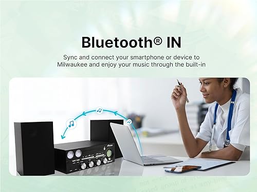 Miniatura 6 de VICTOR Milwaukee - Sistema estéreo Bluetooth de escritorio de 50 vatios con reproductor de CDMP3, radio FM, medidores VU en funcionamiento y