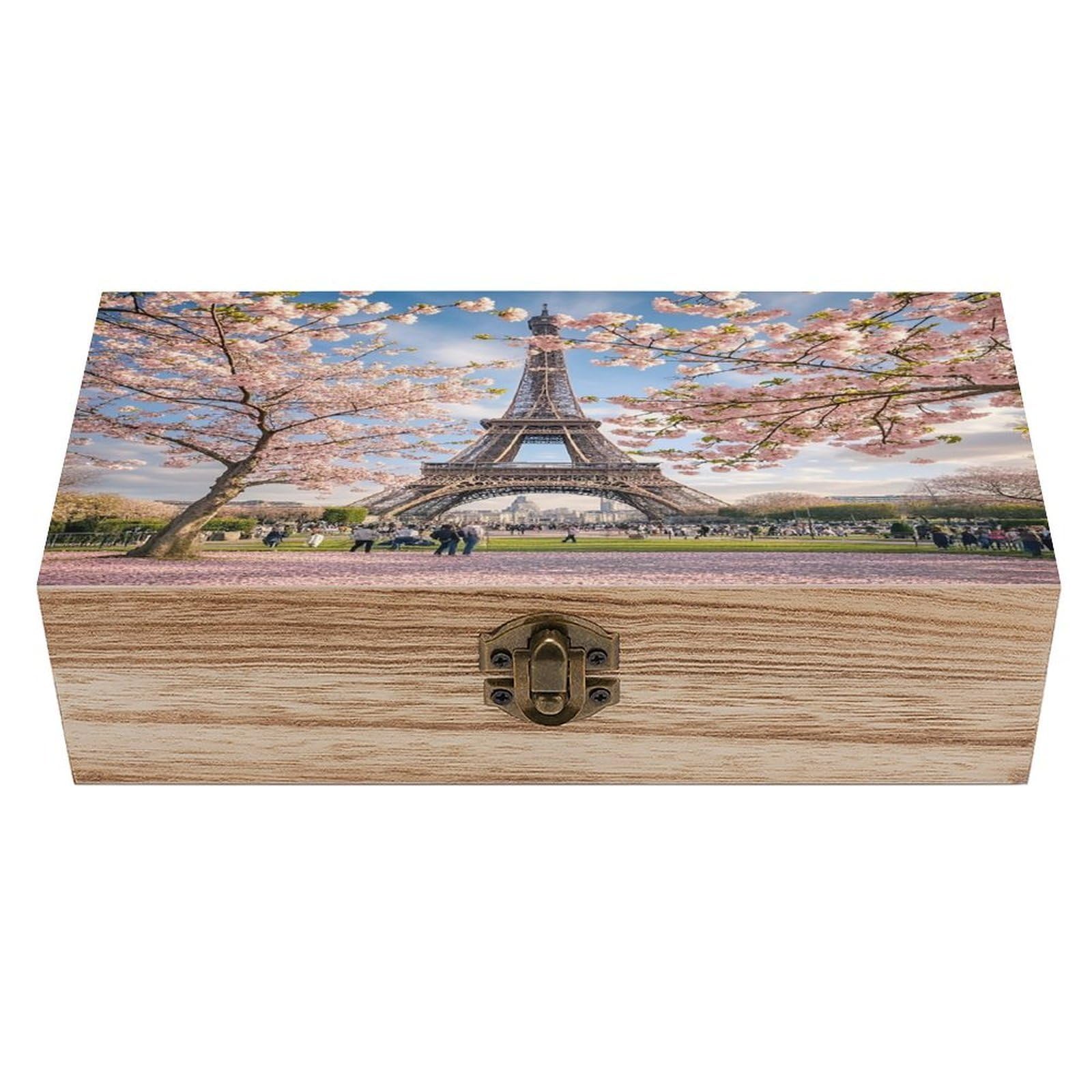 asbwuo Pink Cherry Blossoms Wood Keepsake Box Wooden Box with Hinged Lid