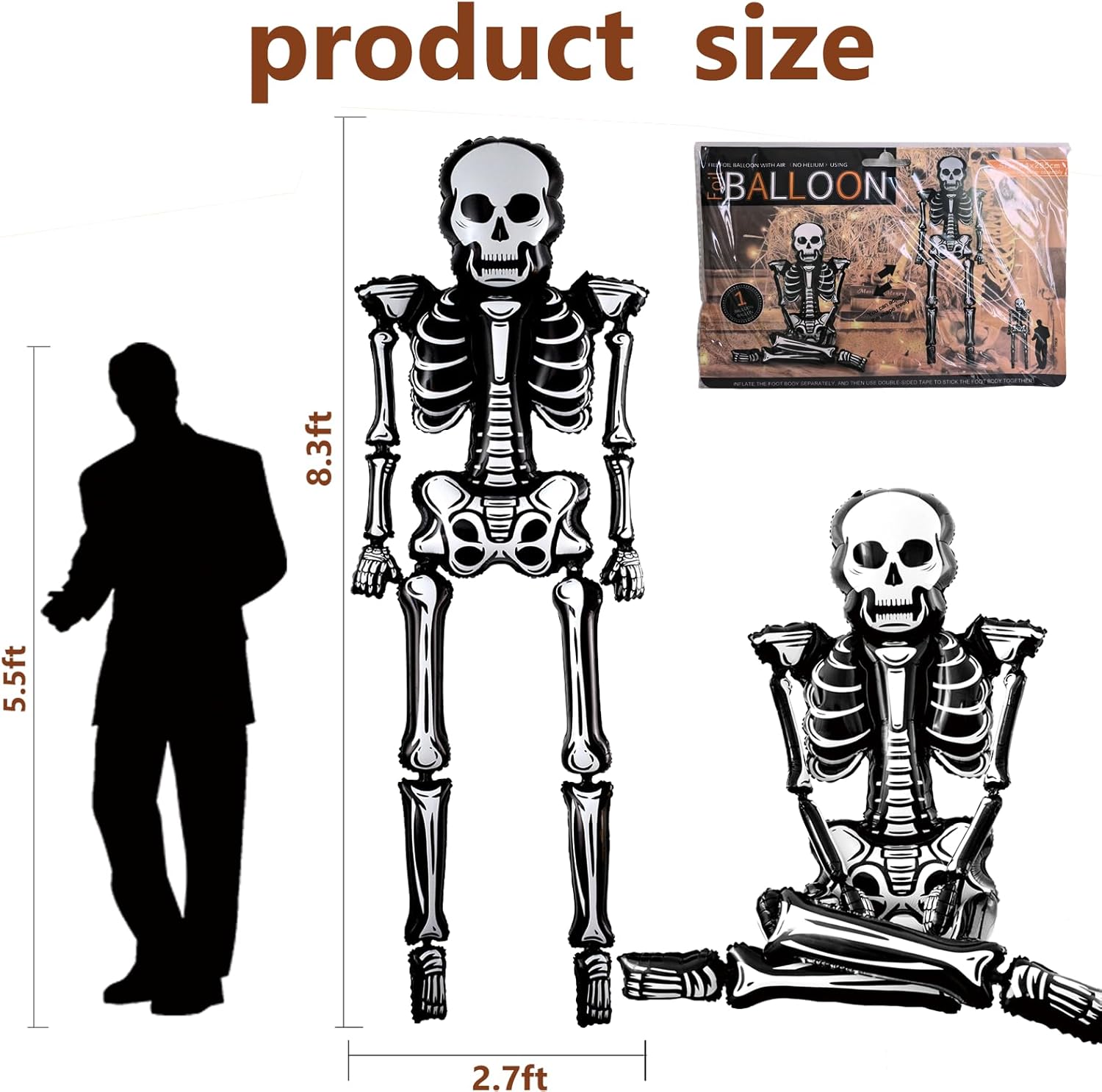 8.3FT Halloween Skeleton Balloons Life Size Full Body with Adjustable Joints for Halloween Pose, Jumbo Spooky Skull Indoor Party Decoration, Poseable Skeleton (Skeleton 8.3FT) - Image 7