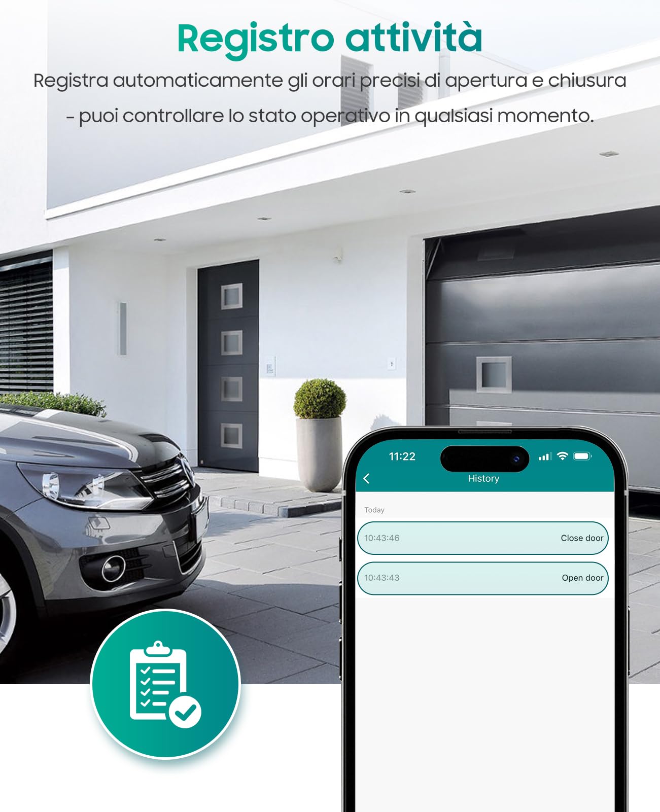 Yomogi Apriporta da Garage Wi-Fi, Modulo Interruttore Smart per Garage con Telecomando RF 2.4G, Controllo Vocale e Programmabile, Compatibile con Alexa/Google Home/Smartlife, Facile Installazione