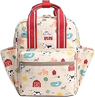 Itzy Ritzy Farm Toddler Backpack for Daycare - Adjustable Straps, Wipeable Lining, Side Pockets for Bottles, 18 Months+ Durable Cotton Canvas