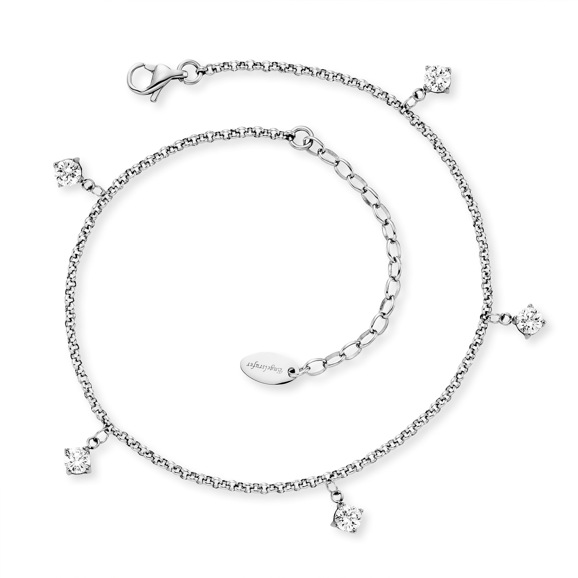 Engelsrufer Damen Keep it so simple Fußkettchen aus Sterling Silber, mit 5 Zirkonia-Anhänger, Karabinerverschluss, längenverstellbar, nickelfrei, Größe: 22+5cm