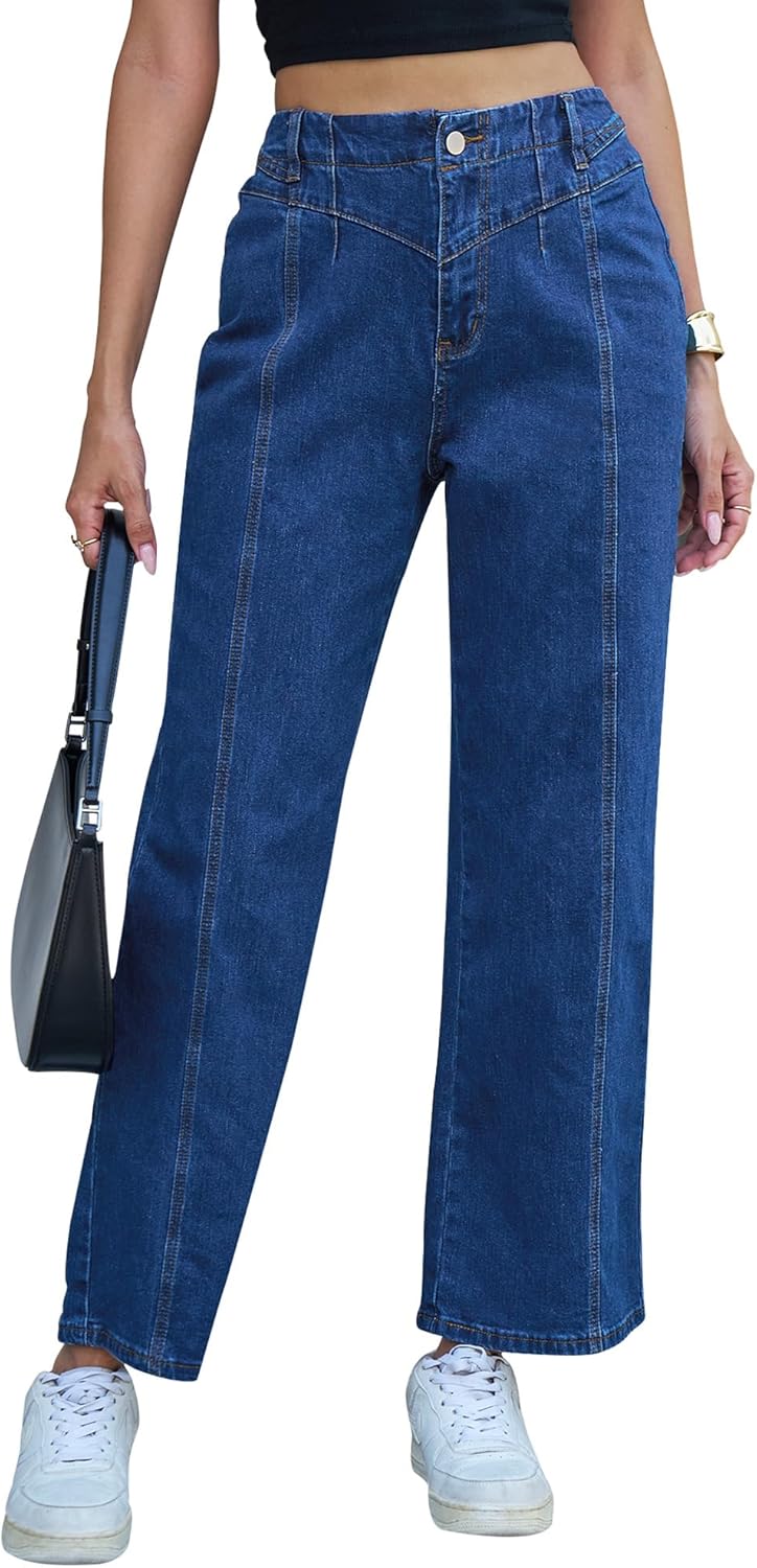 Wide Leg Jeans for Women Trendy High Waisted Straight Leg Stretchy Jeans Seamed Paneling Loose Baggy Denim Pants - Image 5